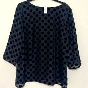 RSVP by Talbots NWT 1x Black Polka Dot Long Sleeve Blouse.